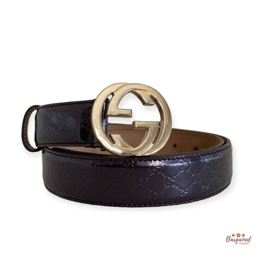Authentic Gucci Purple Microguccissima Patent Leather Interlocking G Belt 85/34